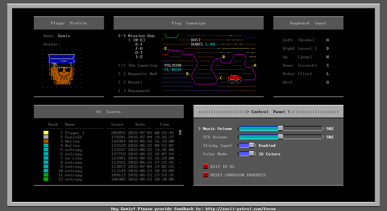 Main Menu, Control Panel